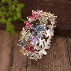 Foviel Colorful Butterfly Flowers Love Alloy Elastic Bracelet Bangle