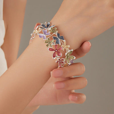 Foviel Colorful Butterfly Flowers Love Alloy Elastic Bracelet Bangle