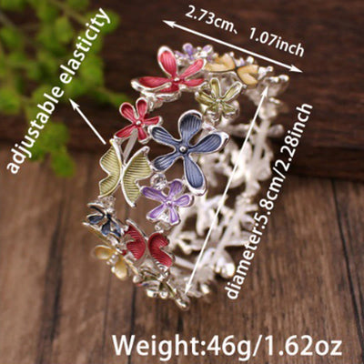Foviel Colorful Butterfly Flowers Love Alloy Elastic Bracelet Bangle