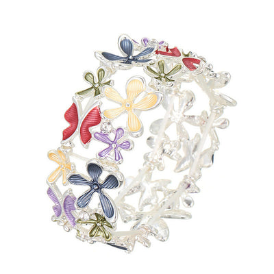 Foviel Colorful Butterfly Flowers Love Alloy Elastic Bracelet Bangle