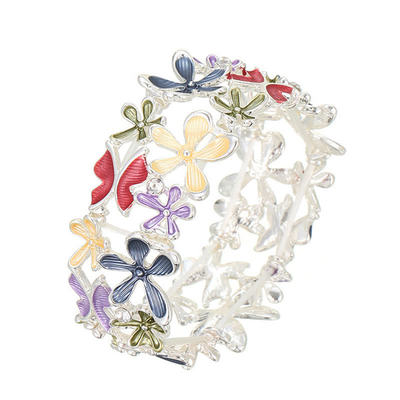 Foviel Colorful Butterfly Flowers Love Alloy Elastic Bracelet Bangle