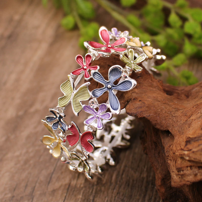 Foviel Colorful Butterfly Flowers Love Alloy Elastic Bracelet Bangle
