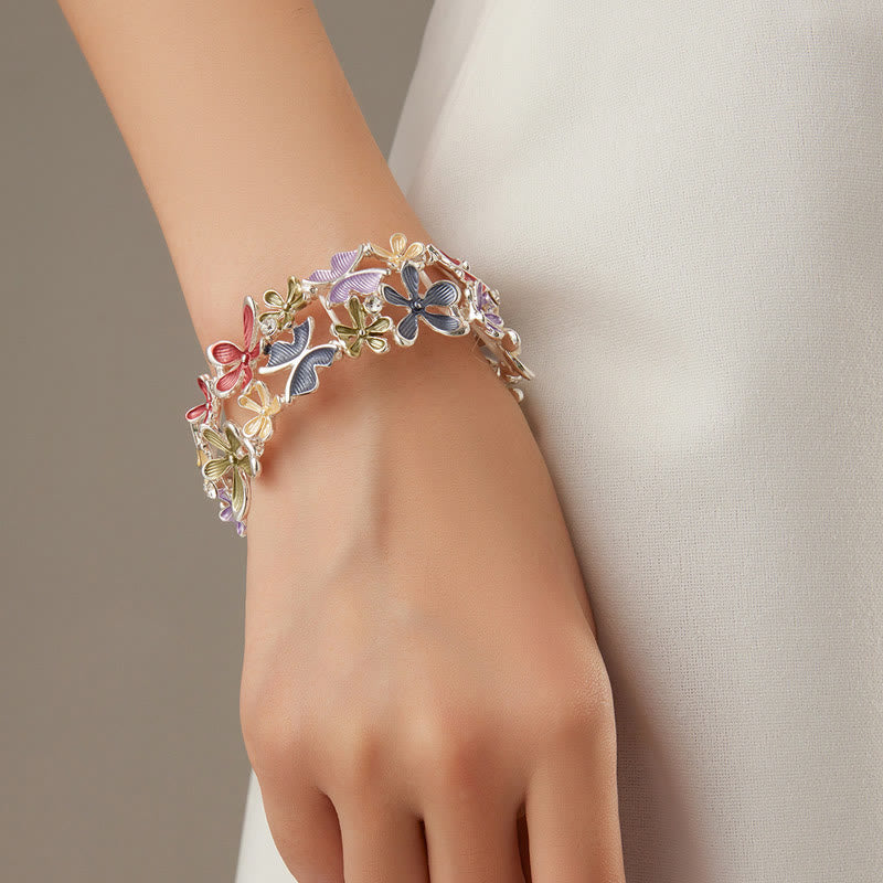 Foviel Colorful Butterfly Flowers Love Alloy Elastic Bracelet Bangle