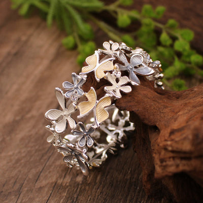 Foviel Colorful Butterfly Flowers Love Alloy Elastic Bracelet Bangle