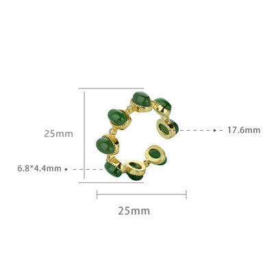 Foviel 925 Sterling Silver Hetian Cyan Jade Beads Healing Adjustable Ring