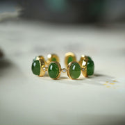 Foviel 925 Sterling Silver Hetian Cyan Jade Beads Healing Adjustable Ring
