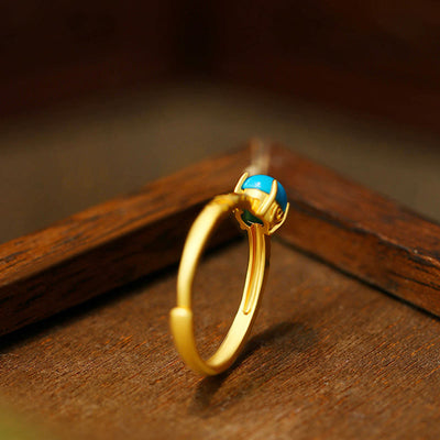 Foviel Simple Design Turquoise Protection Copper Adjustable Ring
