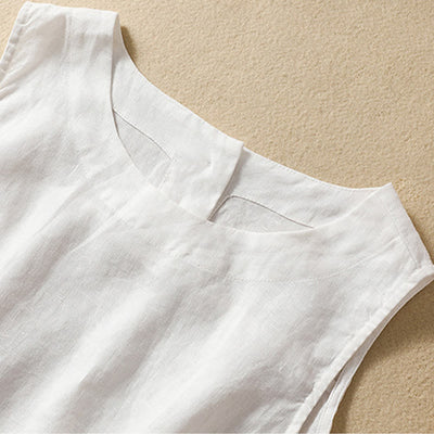 Buddha Stones Casual Solid Color Back Button Asymmetrical Crew Neck Sleeveless Women's Cotton Linen Vest - image 10