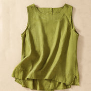 Foviel Casual einfarbig Color Back Button Asymmetrisch Crew Ausschnitt Ärmellos Damen Baumwolle Leinen Weste