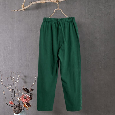 Buddha Stones Casual Pure Color Hollow Button Cuff Design Women's Cotton Linen Pants With Pockets - image 20