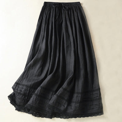 Buddha Stones Summer Plain Drawstring Lace Patchwork Design Women's 7-8 Length Skirt - Black - US8-10，UK/AU12-14，EU40-42 (2XL) - image 18