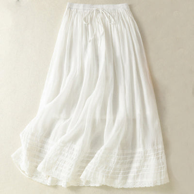 Buddha Stones Summer Plain Drawstring Lace Patchwork Design Women's 7-8 Length Skirt - White - US8-10，UK/AU12-14，EU40-42 (2XL) - image 9