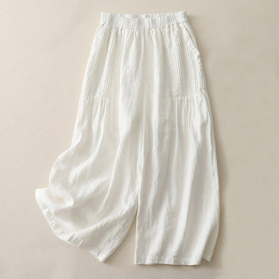 Buddha Stones Casual Plain Tucker Pleats Elastic Women's Polyester Wide Leg Pants With Pockets - White - US8-10，UK/AU12-14，EU40-42 (2XL) - image 5