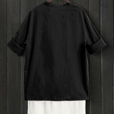 Buddha Stones Summer Casual Plain Breasted Notched Collar Short Sleeve Women's Cotton Linen Shirt - image 7