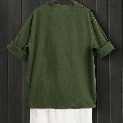 Buddha Stones Summer Casual Plain Breasted Notched Collar Short Sleeve Women's Cotton Linen Shirt - image 19
