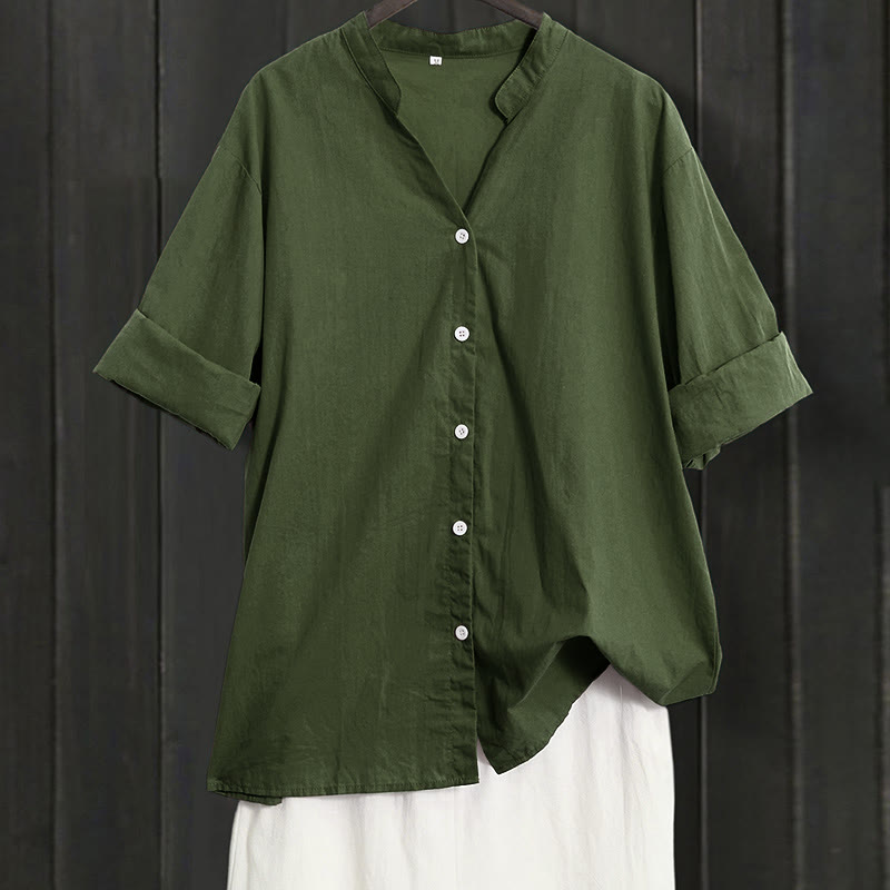 Buddha Stones Summer Casual Plain Breasted Notched Collar Short Sleeve Women's Cotton Linen Shirt - ForestGreen - US20，UK/AU24，EU52 (5XL) - image 18