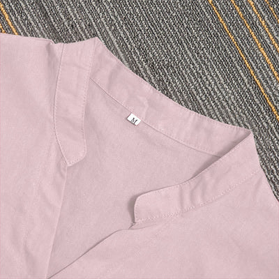 Buddha Stones Summer Casual Plain Breasted Notched Collar Short Sleeve Women's Cotton Linen Shirt - image 38