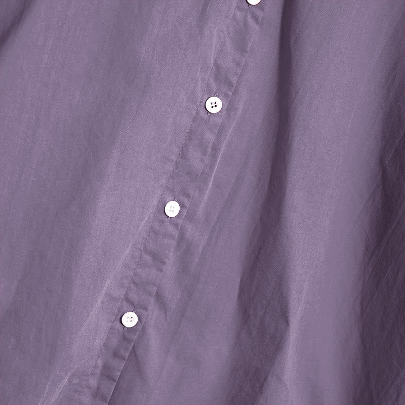 Buddha Stones Summer Casual Plain Breasted Notched Collar Short Sleeve Women's Cotton Linen Shirt - image 46