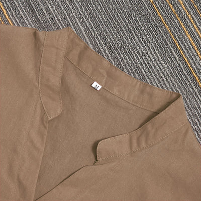 Buddha Stones Summer Casual Plain Breasted Notched Collar Short Sleeve Women's Cotton Linen Shirt - image 56
