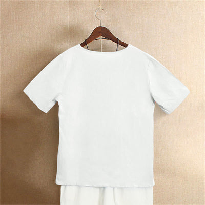 T-shirt décontracté à manches courtes pour femme Foviel, col rond, boutons et jacquard couleur unie, été
