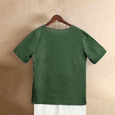 T-shirt décontracté à manches courtes pour femme Foviel, col rond, boutons et jacquard couleur unie, été