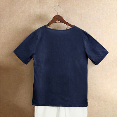 T-shirt décontracté à manches courtes pour femme Foviel, col rond, boutons et jacquard couleur unie, été