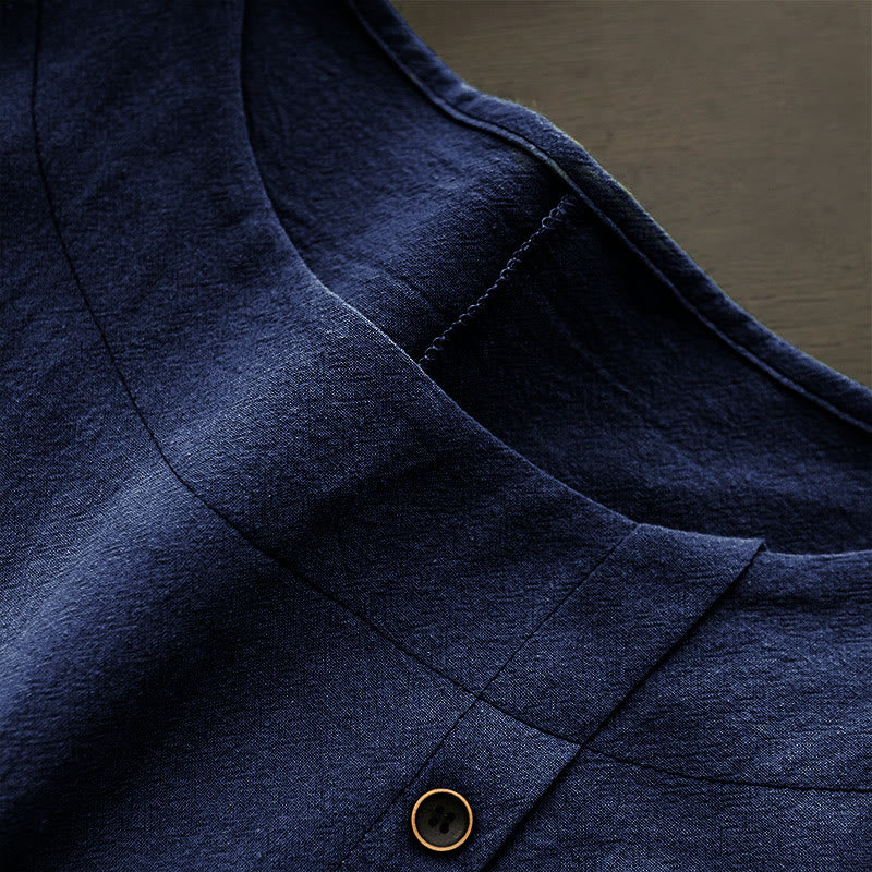 T-shirt décontracté à manches courtes pour femme Foviel, col rond, boutons et jacquard couleur unie, été