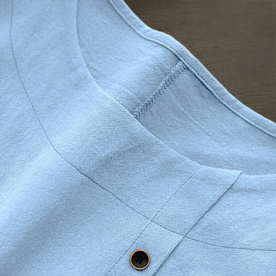 T-shirt décontracté à manches courtes pour femme Foviel, col rond, boutons et jacquard couleur unie, été