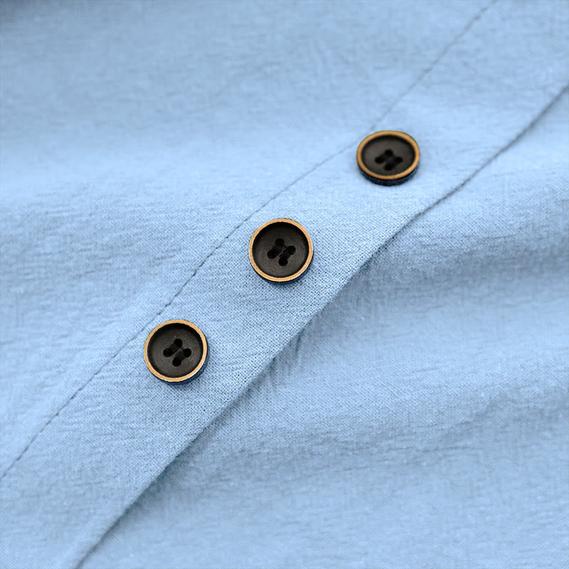 T-shirt décontracté à manches courtes pour femme Foviel, col rond, boutons et jacquard couleur unie, été
