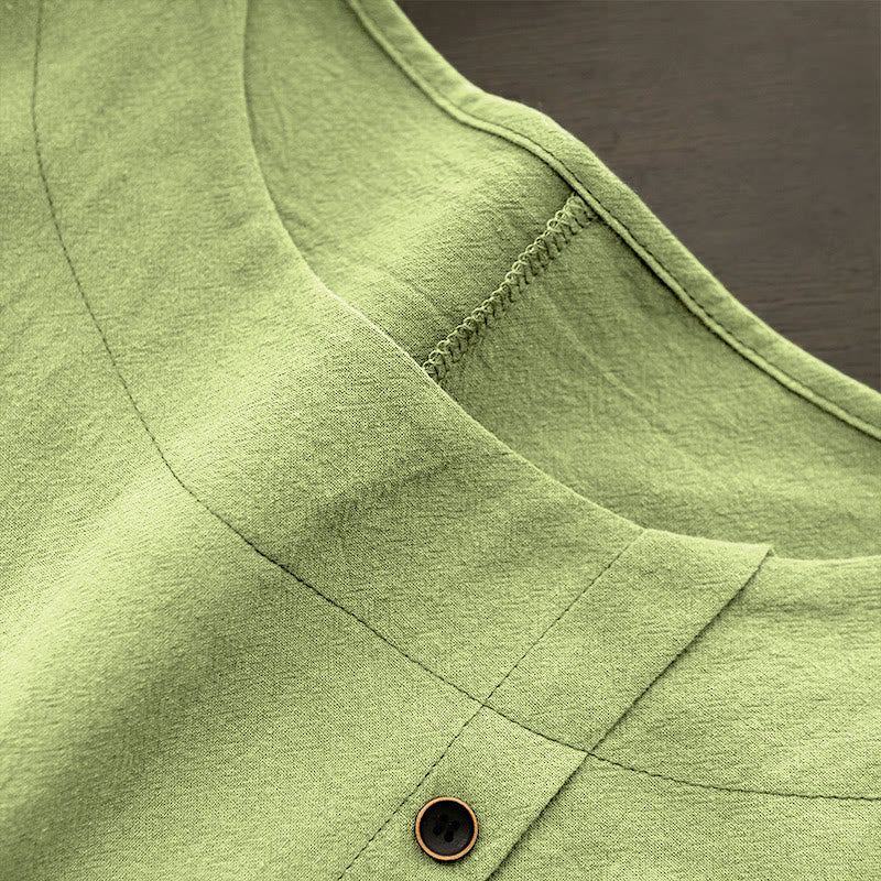 T-shirt décontracté à manches courtes pour femme Foviel, col rond, boutons et jacquard couleur unie, été