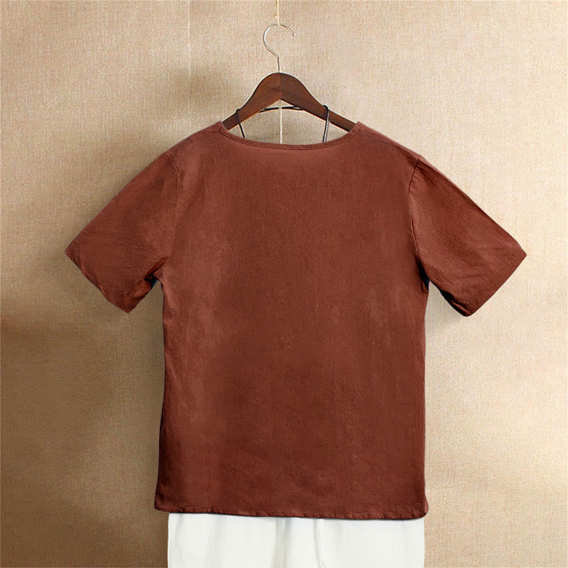 T-shirt décontracté à manches courtes pour femme Foviel, col rond, boutons et jacquard couleur unie, été
