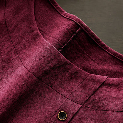 T-shirt décontracté à manches courtes pour femme Foviel, col rond, boutons et jacquard couleur unie, été