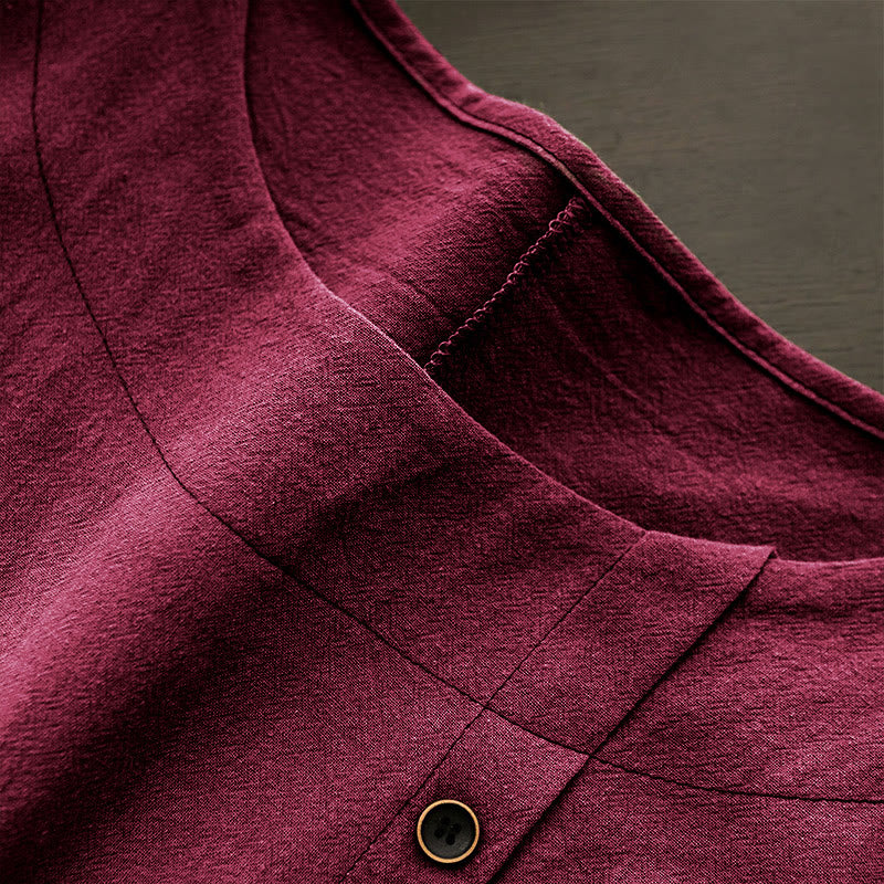 T-shirt décontracté à manches courtes pour femme Foviel, col rond, boutons et jacquard couleur unie, été