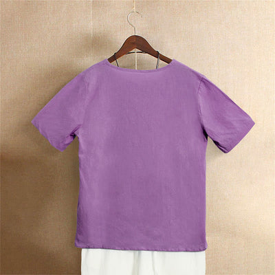 T-shirt décontracté à manches courtes pour femme Foviel, col rond, boutons et jacquard couleur unie, été