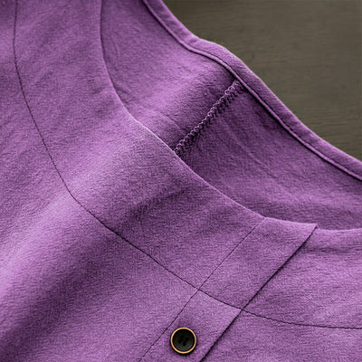T-shirt décontracté à manches courtes pour femme Foviel, col rond, boutons et jacquard couleur unie, été