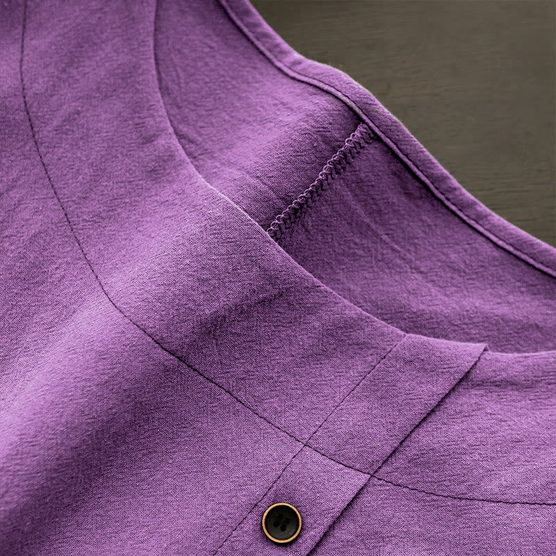 T-shirt décontracté à manches courtes pour femme Foviel, col rond, boutons et jacquard couleur unie, été