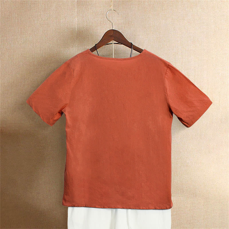 T-shirt décontracté à manches courtes pour femme Foviel, col rond, boutons et jacquard couleur unie, été