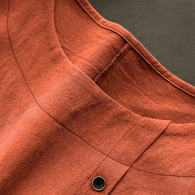 T-shirt décontracté à manches courtes pour femme Foviel, col rond, boutons et jacquard couleur unie, été