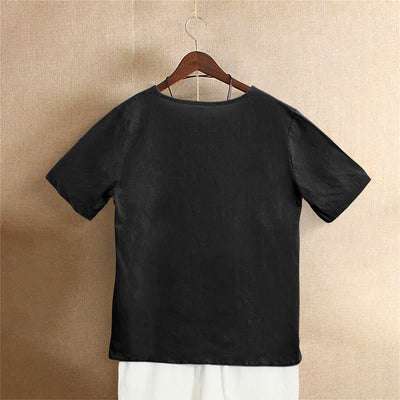 T-shirt décontracté à manches courtes pour femme Foviel, col rond, boutons et jacquard couleur unie, été