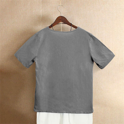 T-shirt décontracté à manches courtes pour femme Foviel, col rond, boutons et jacquard couleur unie, été
