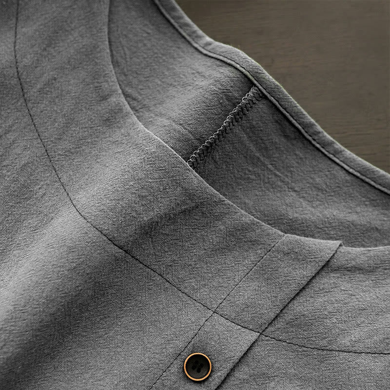 T-shirt décontracté à manches courtes pour femme Foviel, col rond, boutons et jacquard couleur unie, été