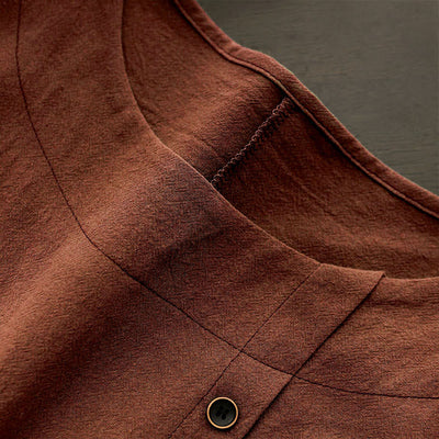 T-shirt décontracté à manches courtes pour femme Foviel, col rond, boutons et jacquard couleur unie, été
