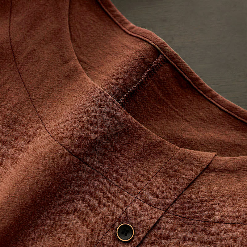 T-shirt décontracté à manches courtes pour femme Foviel, col rond, boutons et jacquard couleur unie, été