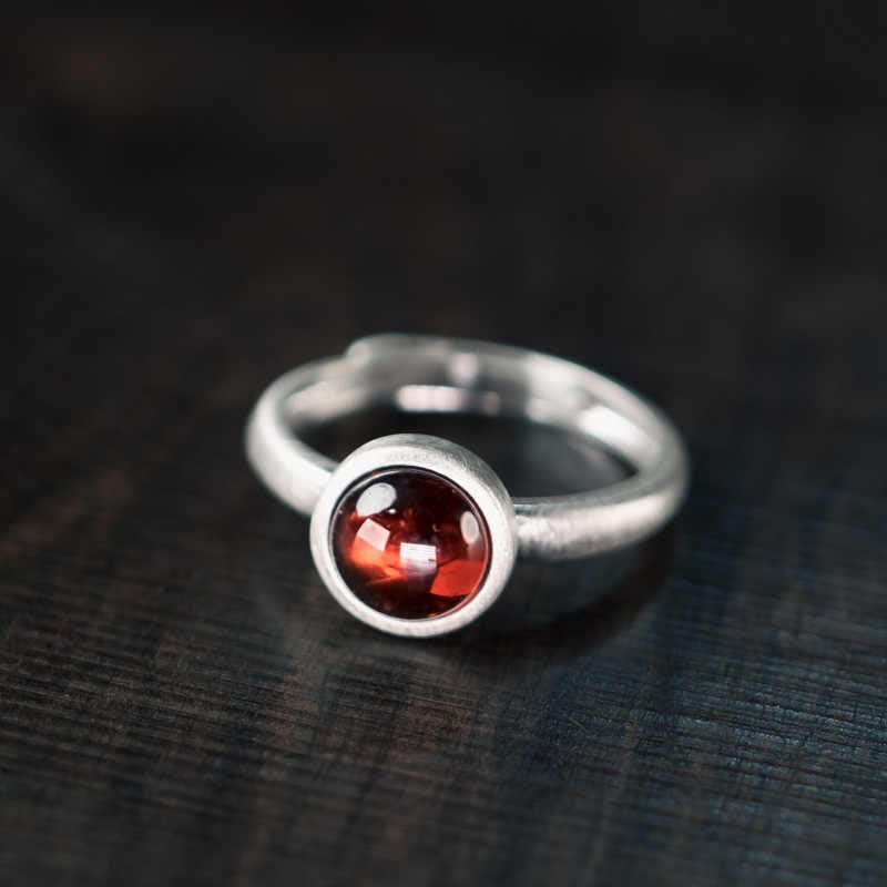 Foviel Natural 925 Sterling Silver Garnet Adjustable Protection Ring