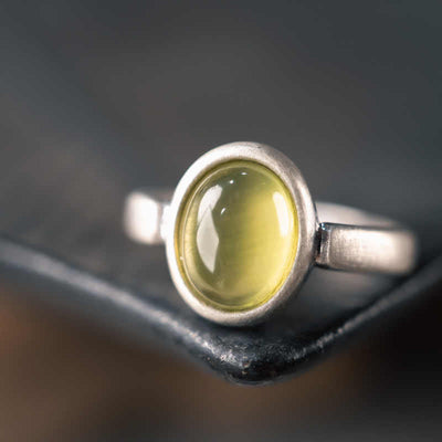 Bague de bonheur réglable Foviel Natural en argent sterling 925, préhnite et citrine