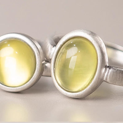 Bague de bonheur réglable Foviel Natural en argent sterling 925, préhnite et citrine