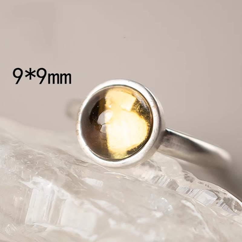 Bague de bonheur réglable Foviel Natural en argent sterling 925, préhnite et citrine