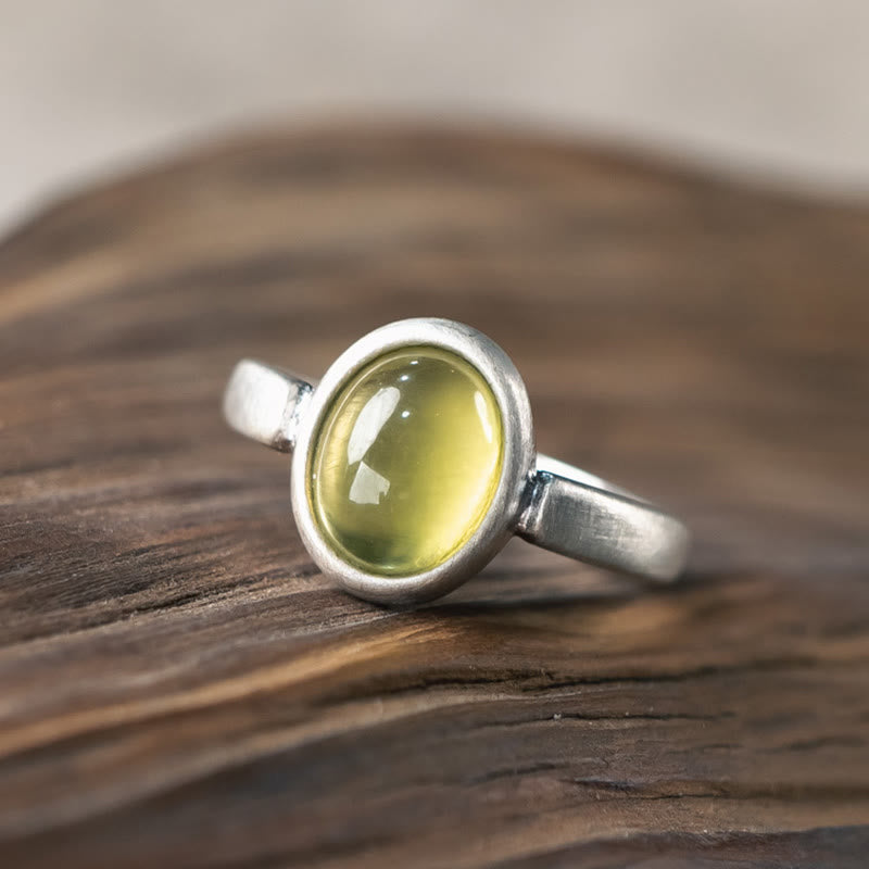 Bague de bonheur réglable Foviel Natural en argent sterling 925, préhnite et citrine