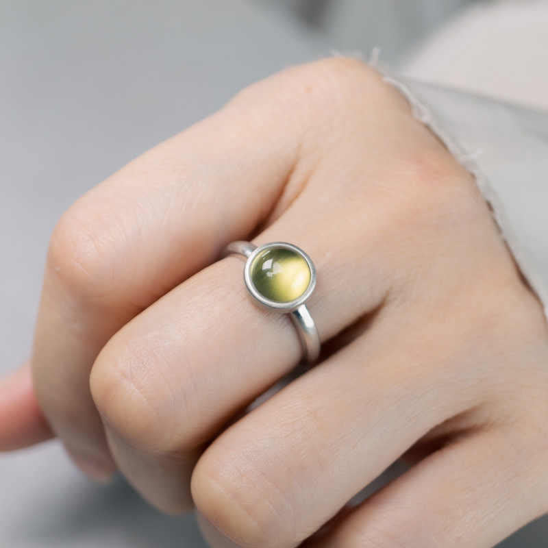 Bague de bonheur réglable Foviel Natural en argent sterling 925, préhnite et citrine