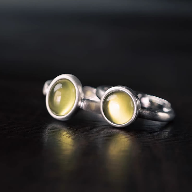Bague de bonheur réglable Foviel Natural en argent sterling 925, préhnite et citrine